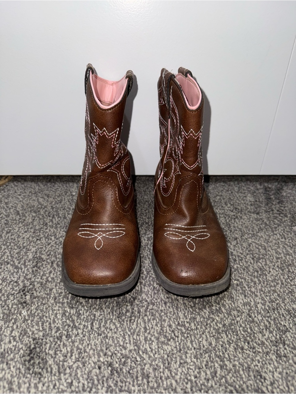 Girls Brown Western Cowboy Boots Size 11 Pink Accent Boots